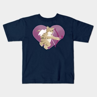 Valentine cat and pink heart Kids T-Shirt